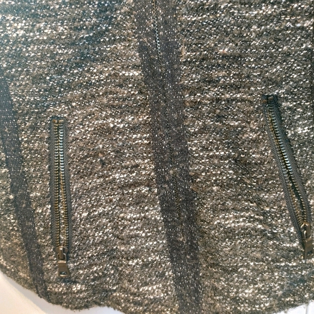 Ann Taylor Petite Zip Front Sweater Jacket Black Gray MP - Picture 3 of 6
